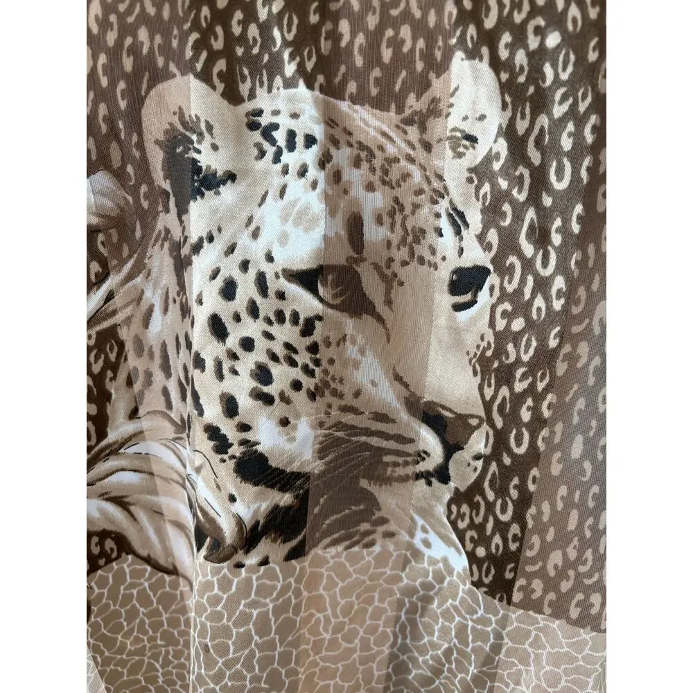 Silky Brown Tones Neck Scarf Patchwork Floral Leopard Giraffe Animal Print